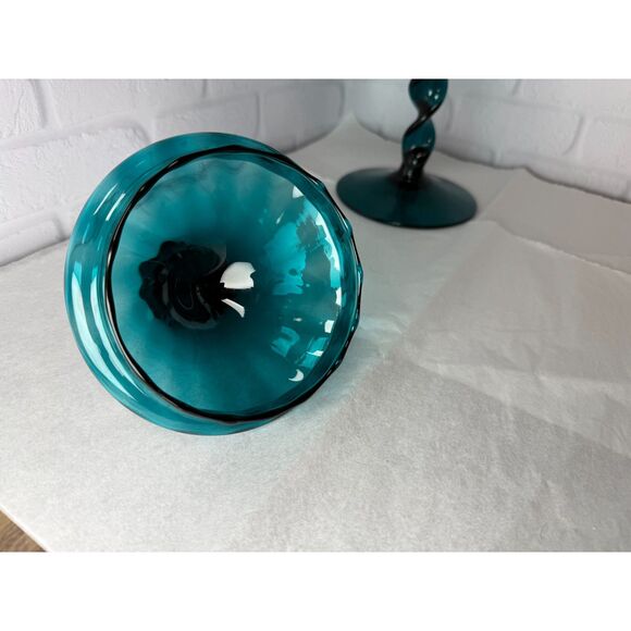 Vintage Empoli Glass Teal Peacock Blue Circus Tent Apothecary Jar - Picture 6 of 9